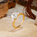 Classic Luxury 4-Prong Hexagonal Cut Moissanite Three Stones Wedding Ring - Additional view