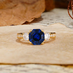 Classic Luxury 4-Prong Hexagonal Cut Sapphire Three Stones Wedding Ring - Additional view