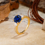 Classic Luxury 4-Prong Hexagonal Cut Sapphire Three Stones Wedding Ring - Additional view