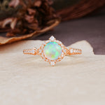 Luxurious Vintage 4-Prong Round Cut Fire Opal Engagement Ring - Additional view
