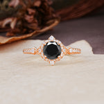 Luxurious Vintage 4-Prong Round Cut Black Onyx Engagement Ring - Additional view