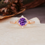 Luxurious Vintage 4-Prong Round Cut Amethyst Engagement Ring - Additional view