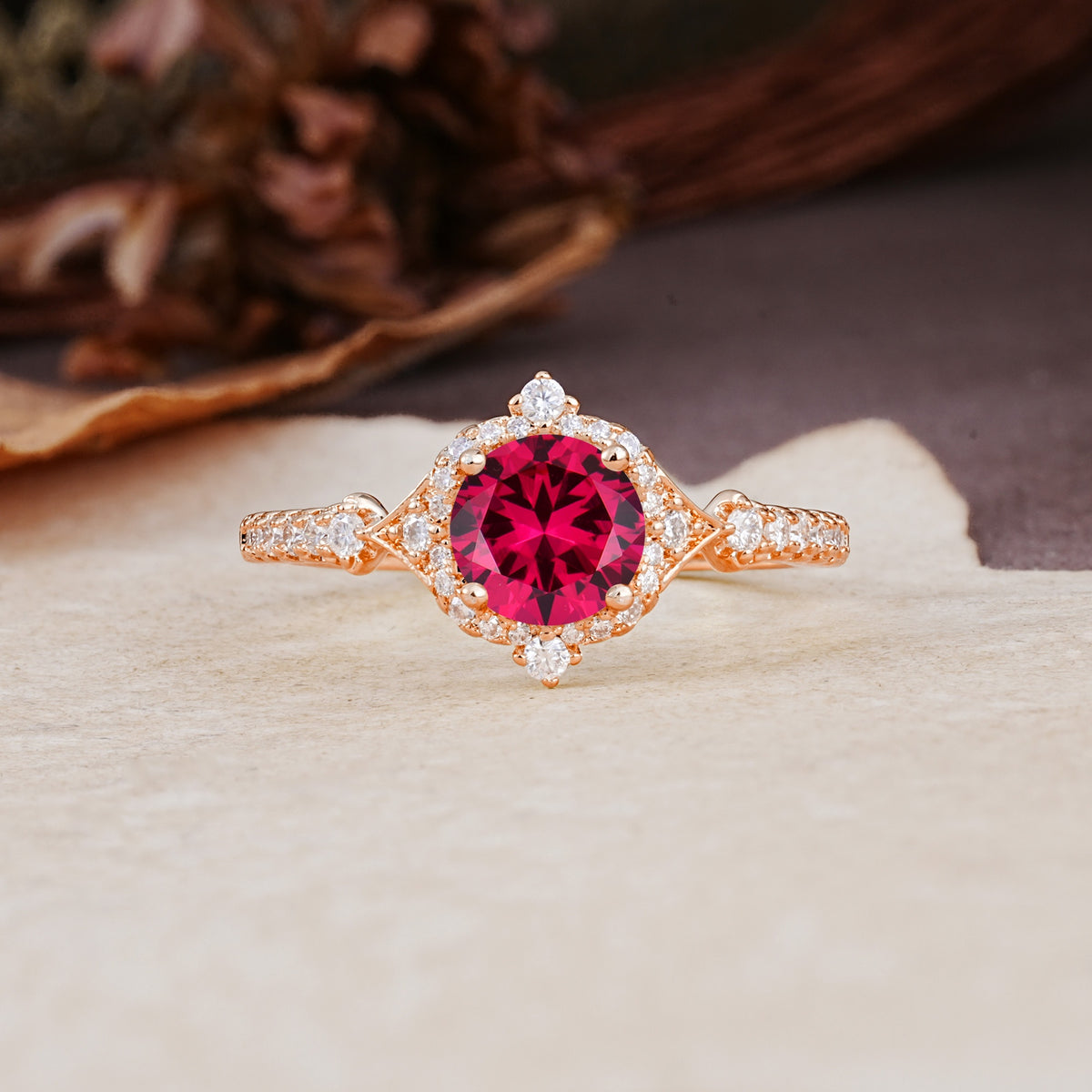 Luxurious Vintage 4-Prong Round Cut Ruby Engagement Ring - Additional view