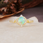 Luxurious Vintage 4-Prong Round Cut Fire Opal Engagement Ring - Additional view