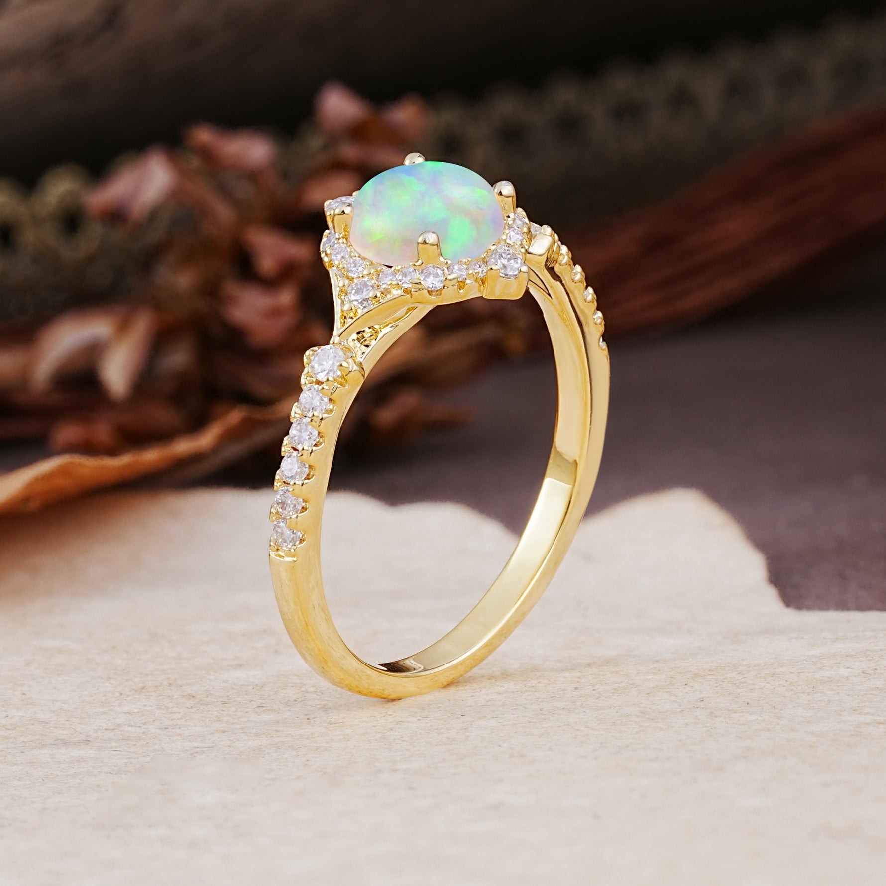Luxurious Vintage 4-Prong Round Cut Fire Opal Engagement Ring - Additional view