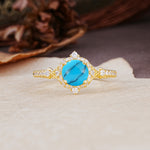Luxurious Vintage 4-Prong Round Cut Turquoise Engagement Ring - Additional view