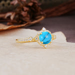 Luxurious Vintage 4-Prong Round Cut Turquoise Engagement Ring - Additional view