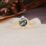 Luxurious Vintage 4-Prong Round Cut Black Rutilated Quartz Engagement Ring - Additional view