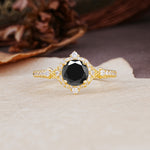Luxurious Vintage 4-Prong Round Cut Black Onyx Engagement Ring - Additional view