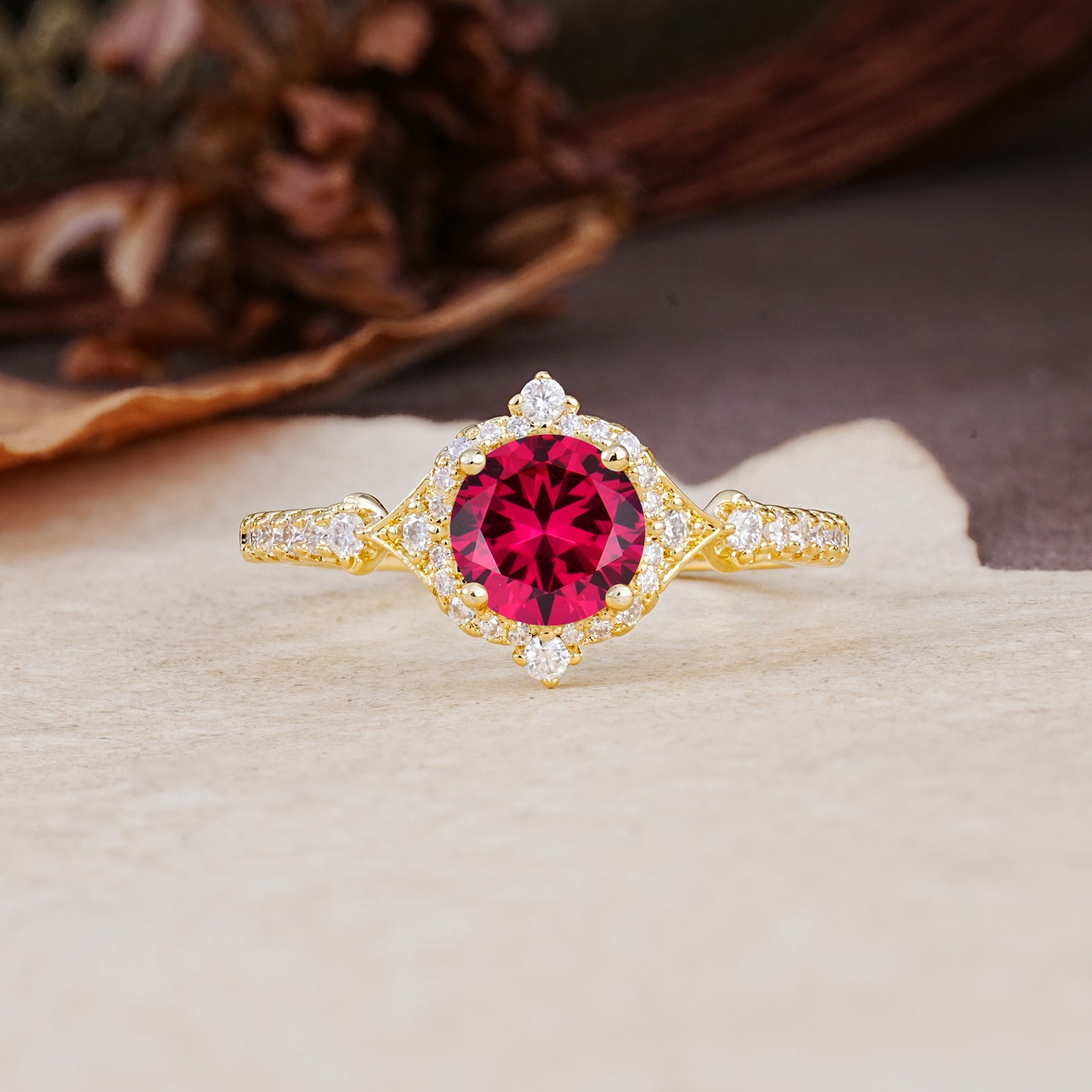 Luxurious Vintage 4-Prong Round Cut Ruby Engagement Ring - Additional view