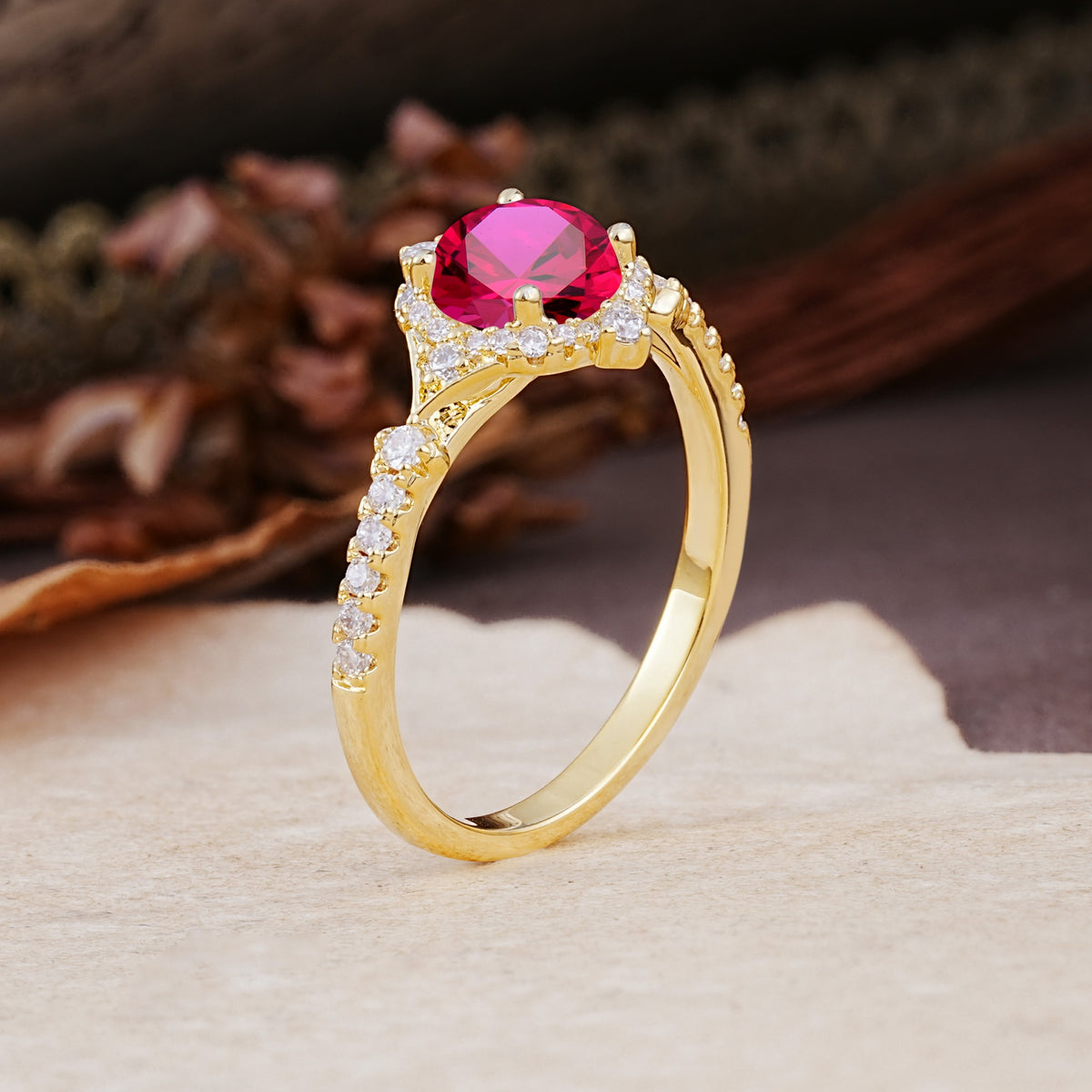 Luxurious Vintage 4-Prong Round Cut Ruby Engagement Ring - Additional view