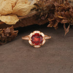 Nature-Inspired, Luxurious Floral Design, 6-Prong Round Cut Garnet Engagement Ring - Additional view