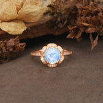 Nature-Inspired, Luxurious Floral Design, 6-Prong Round Cut Moonstone Engagement Ring - Additional view