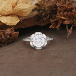 Nature-Inspired, Luxurious Floral Design, 6-Prong Round Cut Moissanite Engagement Ring - Additional view