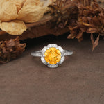 Nature-Inspired, Luxurious Floral Design, 6-Prong Round Cut Citrine Engagement Ring - Additional view