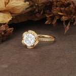 Nature-Inspired, Luxurious Floral Design, 6-Prong Round Cut Moissanite Engagement Ring - Additional view