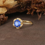 Nature-Inspired, Luxurious Floral Design, 6-Prong Round Cut Sapphire Engagement Ring - Additional view