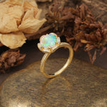 Nature-Inspired, Luxurious Floral Design, 6-Prong Round Cut Fire Opal Engagement Ring - Additional view