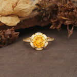 Nature-Inspired, Luxurious Floral Design, 6-Prong Round Cut Citrine Engagement Ring - Additional view