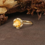 Nature-Inspired, Luxurious Floral Design, 6-Prong Round Cut Citrine Engagement Ring - Additional view