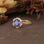 Nature-Inspired, Luxurious Floral Design, 6-Prong Round Cut Tanzanite Engagement Ring - Additional view