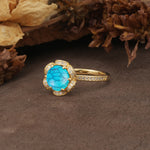 Nature-Inspired, Luxurious Floral Design, 6-Prong Round Cut Turquoise Engagement Ring - Additional view