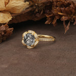 Nature-Inspired, Luxurious Floral Design, 6-Prong Round Cut Black Rutilated Quartz Engagement Ring - Additional view