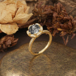 Nature-Inspired, Luxurious Floral Design, 6-Prong Round Cut Black Rutilated Quartz Engagement Ring - Additional view