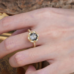 Nature-Inspired, Luxurious Floral Design, 6-Prong Round Cut Black Rutilated Quartz Engagement Ring - Additional view