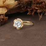 Nature-Inspired, Luxurious Floral Design, 6-Prong Round Cut Lab Diamond Engagement Ring - Additional view