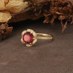 Nature-Inspired, Luxurious Floral Design, 6-Prong Round Cut Garnet Engagement Ring - Additional view