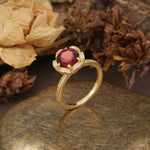 Nature-Inspired, Luxurious Floral Design, 6-Prong Round Cut Garnet Engagement Ring - Additional view