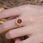 Nature-Inspired, Luxurious Floral Design, 6-Prong Round Cut Garnet Engagement Ring - Additional view