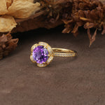 Nature-Inspired, Luxurious Floral Design, 6-Prong Round Cut Amethyst Engagement Ring - Additional view