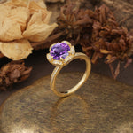 Nature-Inspired, Luxurious Floral Design, 6-Prong Round Cut Amethyst Engagement Ring - Additional view