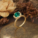 Nature-Inspired, Luxurious Floral Design, 6-Prong Round Cut Emerald Engagement Ring - Additional view