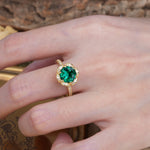Nature-Inspired, Luxurious Floral Design, 6-Prong Round Cut Emerald Engagement Ring - Additional view