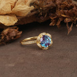 Nature-Inspired, Luxurious Floral Design, 6-Prong Round Cut Alexandrite Engagement Ring - Additional view
