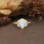 Nature-Inspired, Luxurious Floral Design, 6-Prong Round Cut Moonstone Engagement Ring - Additional view