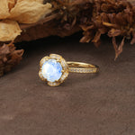 Nature-Inspired, Luxurious Floral Design, 6-Prong Round Cut Moonstone Engagement Ring - Additional view