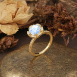 Nature-Inspired, Luxurious Floral Design, 6-Prong Round Cut Moonstone Engagement Ring - Additional view