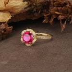 Nature-Inspired, Luxurious Floral Design, 6-Prong Round Cut Ruby Engagement Ring - Additional view
