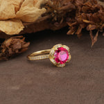 Nature-Inspired, Luxurious Floral Design, 6-Prong Round Cut Ruby Engagement Ring - Additional view