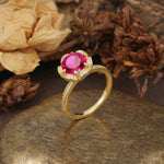 Nature-Inspired, Luxurious Floral Design, 6-Prong Round Cut Ruby Engagement Ring - Additional view