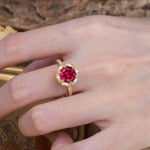 Nature-Inspired, Luxurious Floral Design, 6-Prong Round Cut Ruby Engagement Ring - Additional view