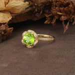 Nature-Inspired, Luxurious Floral Design, 6-Prong Round Cut Peridot Engagement Ring - Additional view