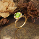 Nature-Inspired, Luxurious Floral Design, 6-Prong Round Cut Peridot Engagement Ring - Additional view