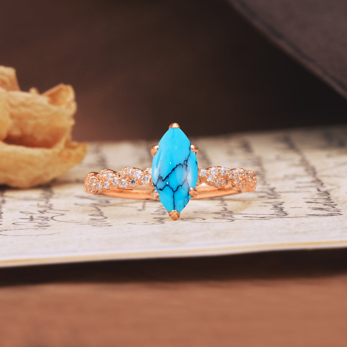 Classic Simple 8-Prong Princess Cut Turquoise Engagement Ring - Additional view