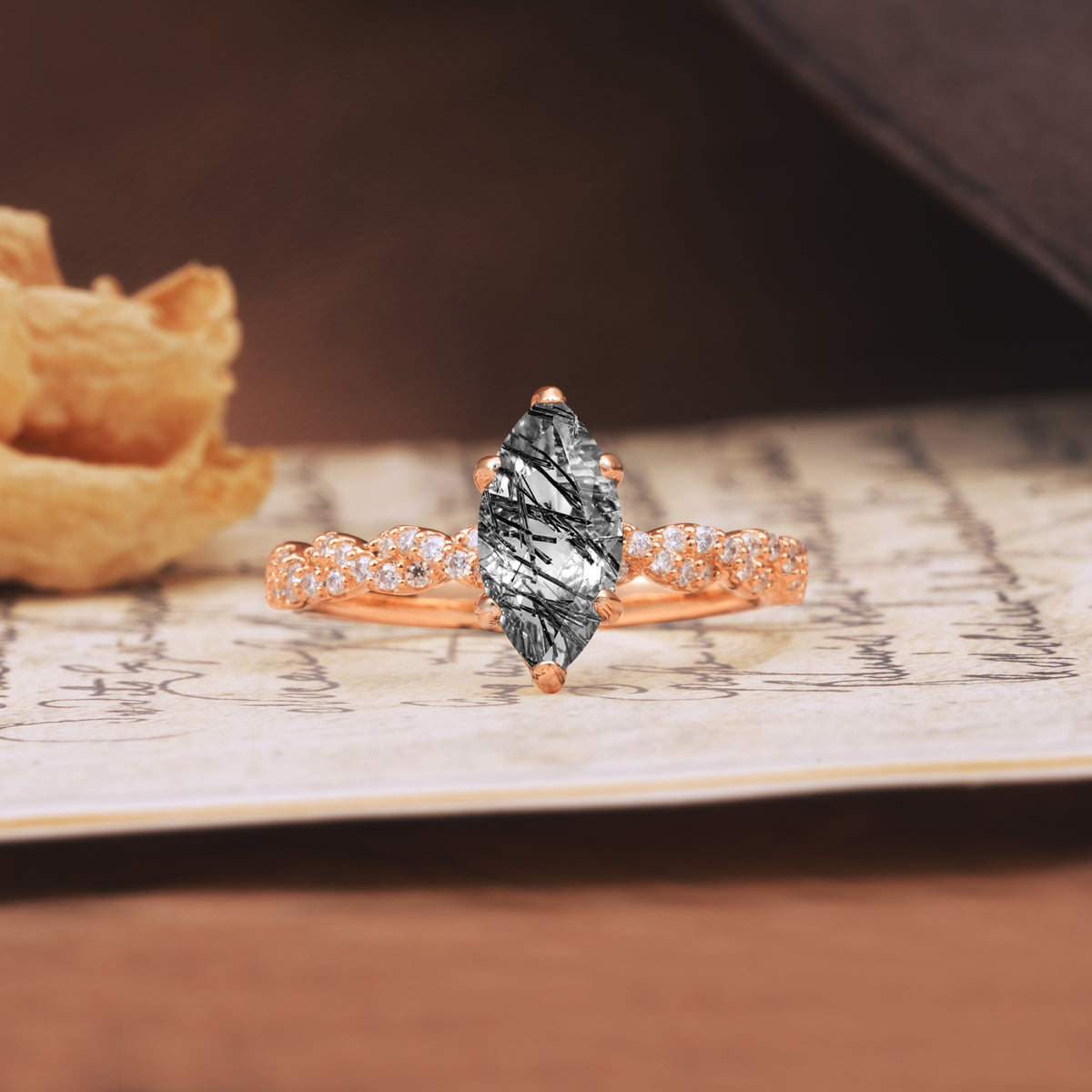 Classic Simple 8-Prong Princess Cut Black Rutilated Quartz Engagement Ring - Additional view