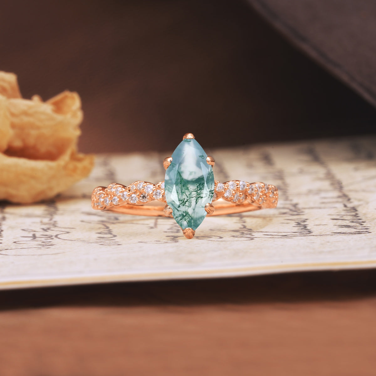 Classic Simple 8-Prong Princess Cut Moss Agate Engagement Ring - Additional view